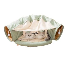 Cat Tunnel Toy Bed with Cushion Mat with Pop up Collapsible 2 Way Tube and Scratching Ball Interactive Toy Peak Hole Hideout House for Cat Puppy (Color: Green)